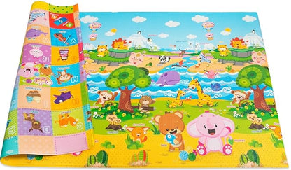 Baby Care Play Mat (Large, Playful - Pinko & Friend) 82'' x 55'' Original One-Piece Reversible Rollable Waterproof Play Mat for Infants, Babies, Toddler, and Kids
