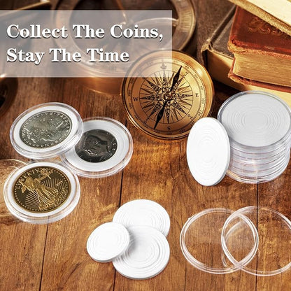 63PCS Silver Dollar Coin Holder, Clear Coin Capsules, Coin Holders for Collectors, Plastic Coin Case for Morgan Silver Dollar, Coin Protectors with Adjustable Gasket (17/20/25/27/30/33/38/40mm)