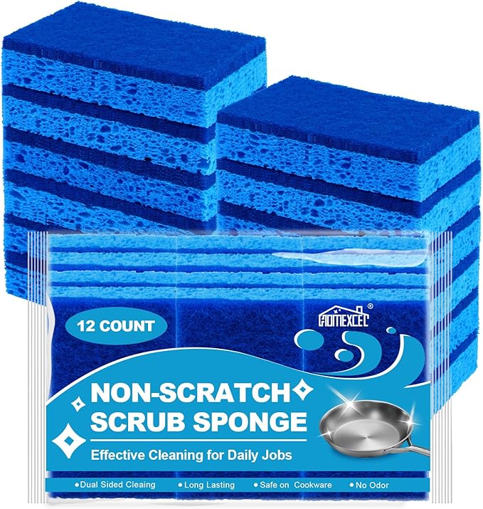 HOMEXCEL Sponges Kitchen 12pcs, Non-Scratch Scrub Dish Sponge Safe on Non-Stick