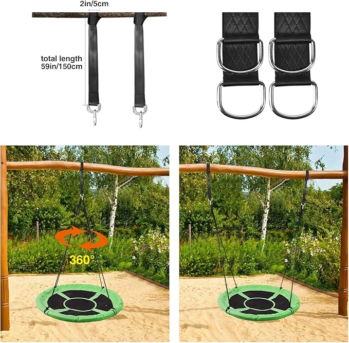 RedSwing 43" Flying Saucer Swing for Kids Outdoor, Large Round Tire Swings for Trees and Swingset, Strong Heavy Duty for Outside Playground, 500LBS Weight Capacity, Green