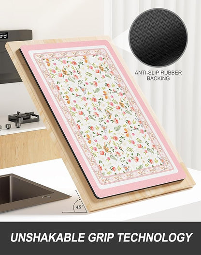 Rnivvi Dish Drying Mat for Kitchen Counter, XL 15 x 24" Cute Flower Theme