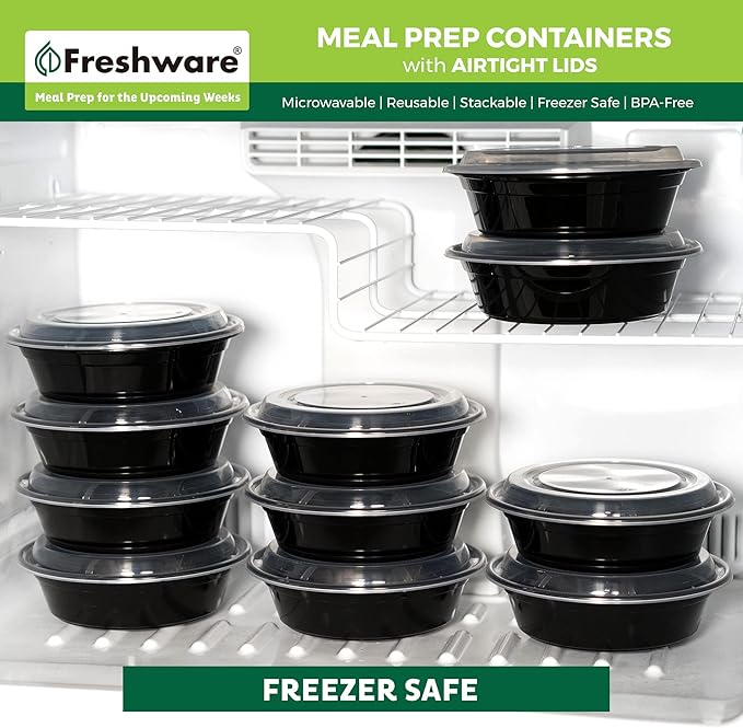 Freshware Meal Prep Bowl Containers [30 Pack] Plastic Bowls with Lids for Soup and Salad, Food Storage Bento Box, BPA Free, Stackable, Lunch Boxes, Microwave/Dishwasher/Freezer Safe (28 oz)