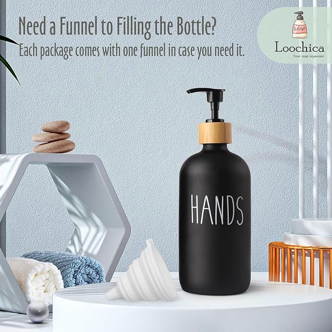 LOOCHICA Black Glass Kitchen Soap Dispenser, Detergent Dispenser or Hands Soap