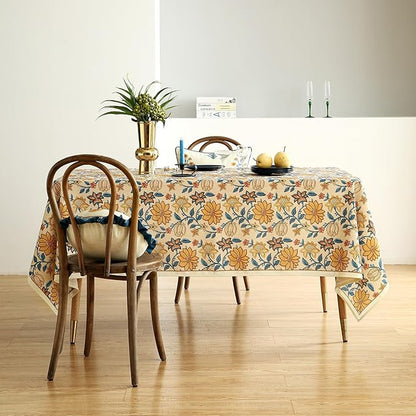 ISAENNE Designer Bohemian Floral Extra Long TableclothRectangle,Linen Colorful Table Cloth,Wrinkle Resistant Decor Tablecloths for Dining Thanksgiving Kitchen Christmas,67"*118"-Estevan B