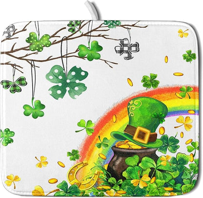 Giwawa St Patrick Dish Drying Mat Small Lucky Clover Tree Shamrock Dish Drainer