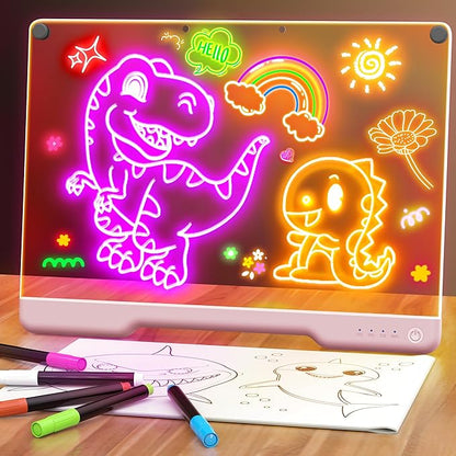 16-Inch Rechargeable Doodle Glow LED Note Board, 7-Color Light Modes, Neon Art