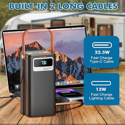 Portable Power Station, 27,000mAh Outdoor Generator with Built in Cable, Portable Power Bank Backup Battery for Phone Charge, Travel, Home use, Camping, RV Trip