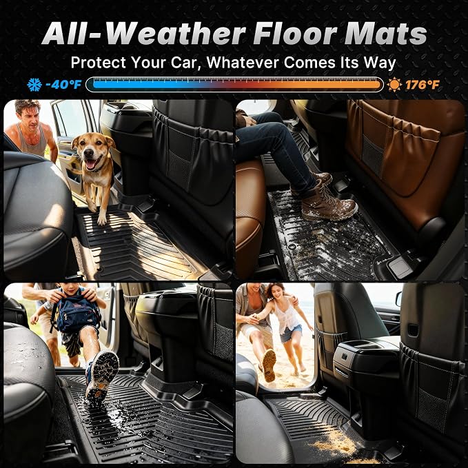 OEDRO Floor Mats Fit for 2017-2024 Nissan Titan/2016-2024 Titan XD Crew Cab with 1st Row Bucket Seat, TPE All Weather Custom Fit Floor Liners for Titan Accessories, 1st & 2nd Row Car Mats Set, Black