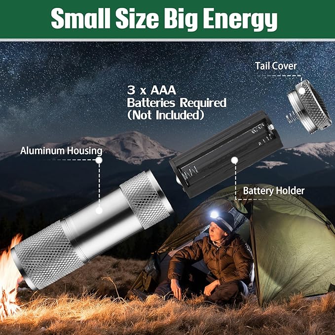 VIHOSE 32 Pcs Mini Flashlights Bulk, Bright Aluminum Handheld Flash Light with Lanyard Small LED Flashlights for Night Reading Emergency Hurricane Camping Hiking, Batteries Not Included(Gray)