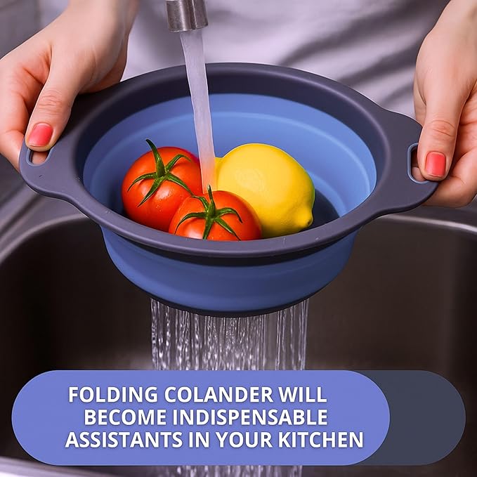 Blue Round Silicone Collapsible Colander – Silicone Round Kitchen Strainers