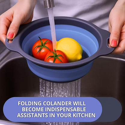 Blue Round Silicone Collapsible Colander – Silicone Round Kitchen Strainers
