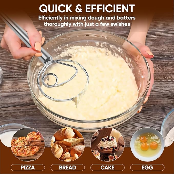 Maxjoy Danish Dough Whisk Stainless Steel Hook Dutch Style Bread Mixer