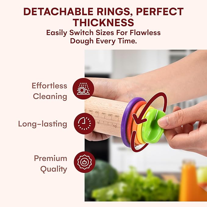 Kitchtic Rolling Pin with Thickness Rings