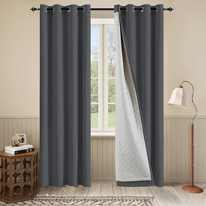 3-in-1 Grey 50x120 Grommet Soundproof Curtains Full Blackout Curtains Thermal