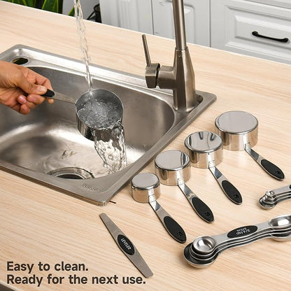 Magnetic Measuring Cups and Spoons Set, Strong N45 Magnets, 304 Stainless Steel