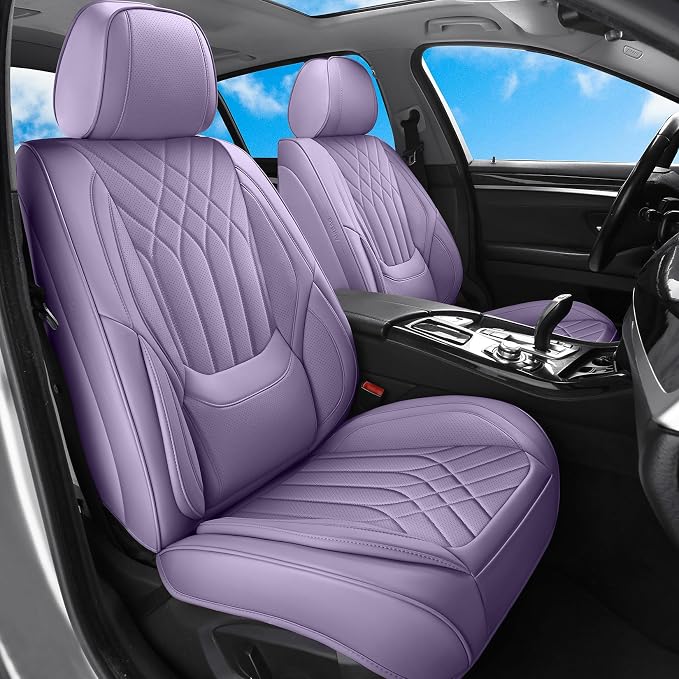 Purple Car Seat Covers Front Seats, Luxury Leather Purple Seat Covers with Lumbar Support, Waterproof Car Front Seat Protector Universal Fit for Most Cars Trucks Pick-ups SUVs