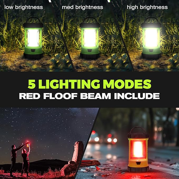 Camping Lantern, 3000LM LED Rechargeable Battery Operated Lantern, 5 Light Modes, COB Waterproof Lantern Flashlight, Camping Light for Power Outage, Hurricane, Survival, Hiking