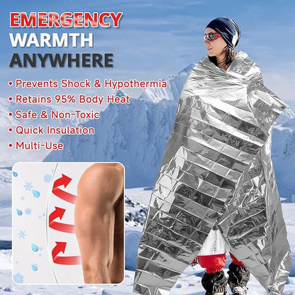 SecuCaptain Survival Emergency Thermal Blankets: Extra Large 84??x63??Space Mylar Blanket Kit for Outdoor Cold Winter Camping Hiking Car Bug Out Bag or First Aid - 4 Pack