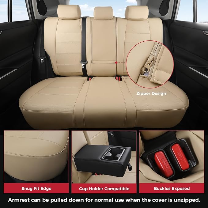 FREESOO RAV4 Seat Covers Full Set Custom Fit for Toyota Rav4 2021-2024 Prime SE,XSE & 2019-2025 Hybrid/PHEV SE,XSE Faux Leather Car Seat Cover, Airbag Compatible, Beige
