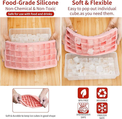 Silicone Ice Cube Tray with Leak-Proof Lid & Storage Bin