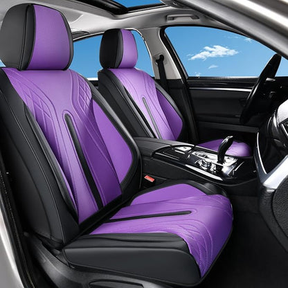 Huidasource Car Seat Covers Full Set, Universal Fit for Most Cars SUV Trucks, Full Coverage Nappa Leather Seat Cover, Airbag, Cupholder Compatible, Velcro Adjustable, Black&Purple