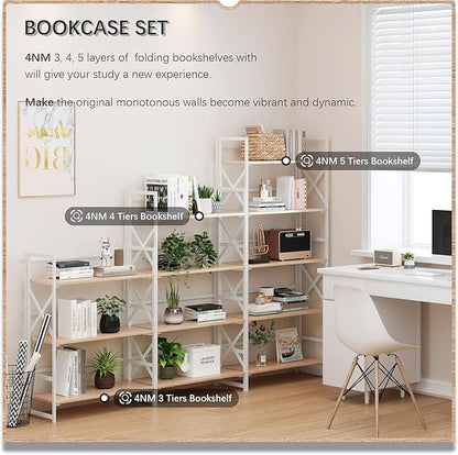 4NM 5 Tiers No Assembly Book Shelves, 51.2" H Folding Bookshelf Bookcase Open