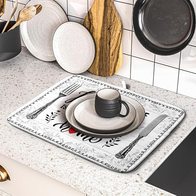 White Kitchen Dish Drying Mat 16x18 Inch Knife Fork Dish Drainer Rack Mats
