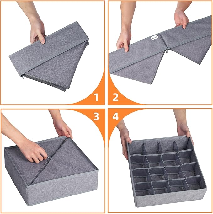 Criusia 3 Pack Sock Underwear Drawer Organizer Dividers, 64 Cell Fabric