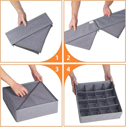 Criusia 3 Pack Sock Underwear Drawer Organizer Dividers, 64 Cell Fabric