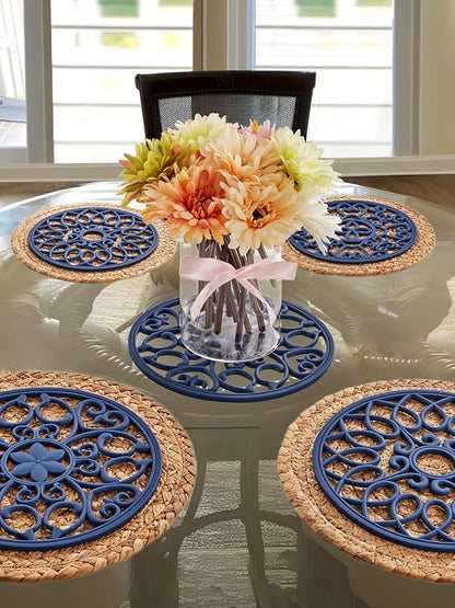 SMARTAKE 3 Set Silicone Trivet Mats, Multi-Use Carved Trivet Mat, Insulated Non-Slip Durable Kitchen Mats, Flexible Modern Kitchen Table Mat, for Hot Dishes, Pots, Dining Countertop, Navy Blue