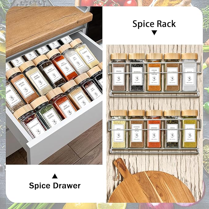 Aliggbent Spice Jars with Lable, Spice Containers Bottles, Glass Seasoning Jars