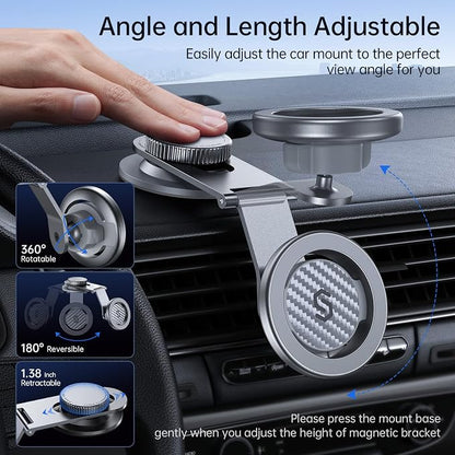 SYNCWIRE Fits MagSafe Car Mount for Universal Dashboard & Tesla Screen,Kevlar Silver Magnetic Phone Holder for Car,Super Stable Magnetic Car Phone Mount for iPhone 17 Pro Max 16 15 14 13 12&All Phones