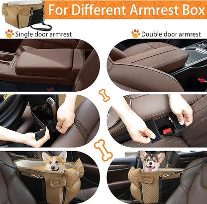Dog Car Seat for Small Dogs Adjustable Portable Center Console Dog Car Seat Removable Cat Booster Cars Seats - Safety Belt with Cushion Anti-Collapse for Puppy Kitten Up to 15 Lbs