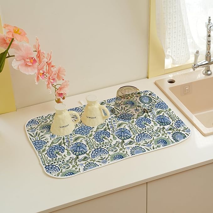Floral Dish Drying Mat 18x24 Inches
