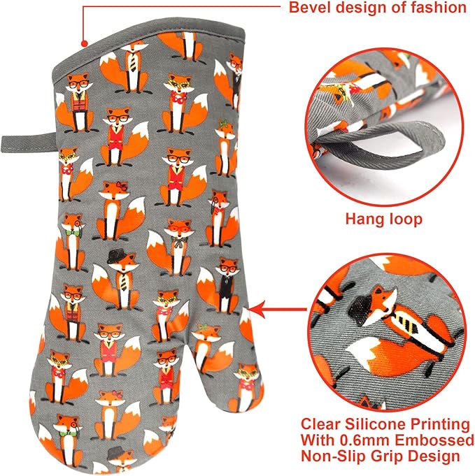 Oven Mitts Gloves 1 Pair Heat Resistant 480 ℉ Non Slip Clear Silicone Printed