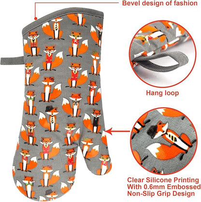 Oven Mitts Gloves 1 Pair Heat Resistant 480 ℉ Non Slip Clear Silicone Printed