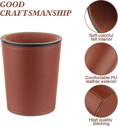 Felt-Lined PU Leather Dice Cup Set, 6 Quiet Shaker Cups With 36 Dice for Bar Party Yahtzee Farkle Games, Dark Brown