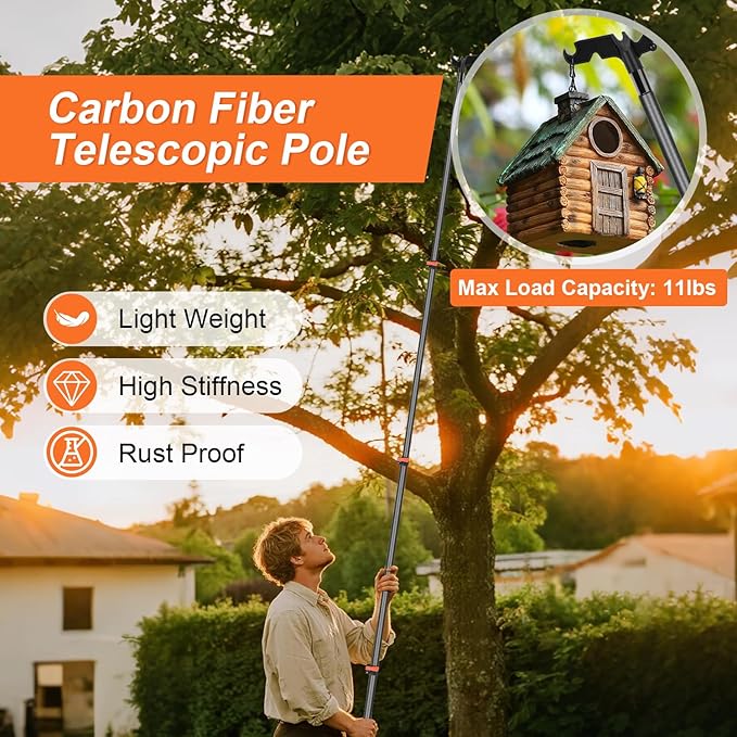 Carbon Fiber Christmas Light Hanging Pole 3.5-12FT, Telescopicing Light Hanging Pole with Utility Hook for Roof Gutter, Outdoor & Indoor Holiday Wedding Party Decorations, No Ladder Needed