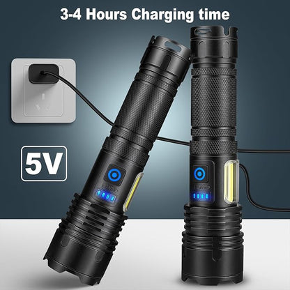 Cinlinso Rechargeable LED Flashlights High Lumens 2 Pack, 90000 Lumen Super Bright Flashlight, 7 Modes with COB Work Light, IPX7 Waterproof Powerful Flash Light for Home, Camping, Emergencies