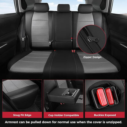 FREESOO RAV4 Seat Covers Full Set Custom Fit for Toyota Rav4 2021-2024 Prime SE,XSE & 2019-2025 Hybrid/PHEV SE,XSE Faux Leather Car Seat Cover, Airbag Compatible, Black Gray