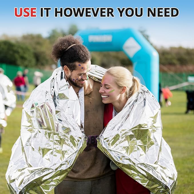 SecuCaptain Survival Emergency Thermal Blankets: 50 Pack Extra Large 84??x63??Space Mylar Blanket Kit for Outdoor Cold Winter Camping Hiking Car Bug Out Bag or First Aid