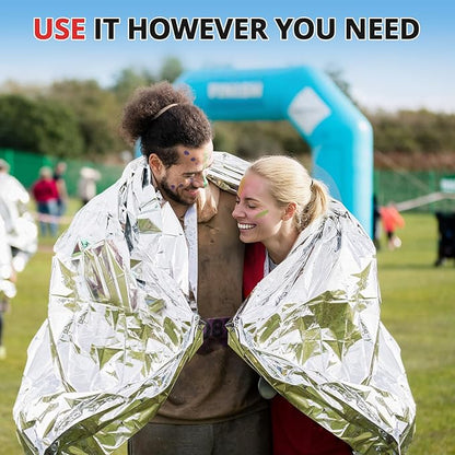 SecuCaptain Survival Emergency Thermal Blankets: 50 Pack Extra Large 84??x63??Space Mylar Blanket Kit for Outdoor Cold Winter Camping Hiking Car Bug Out Bag or First Aid