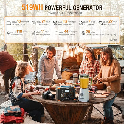 GRECELL Portable Power Station 500W, 519Wh/140400mAh Solar Generator Backup Lithium Battery Pack Power Supply with 2 AC Outlets, PD 60W USB-C Power bank for Outdoor RV Camping Home Outage Emergency