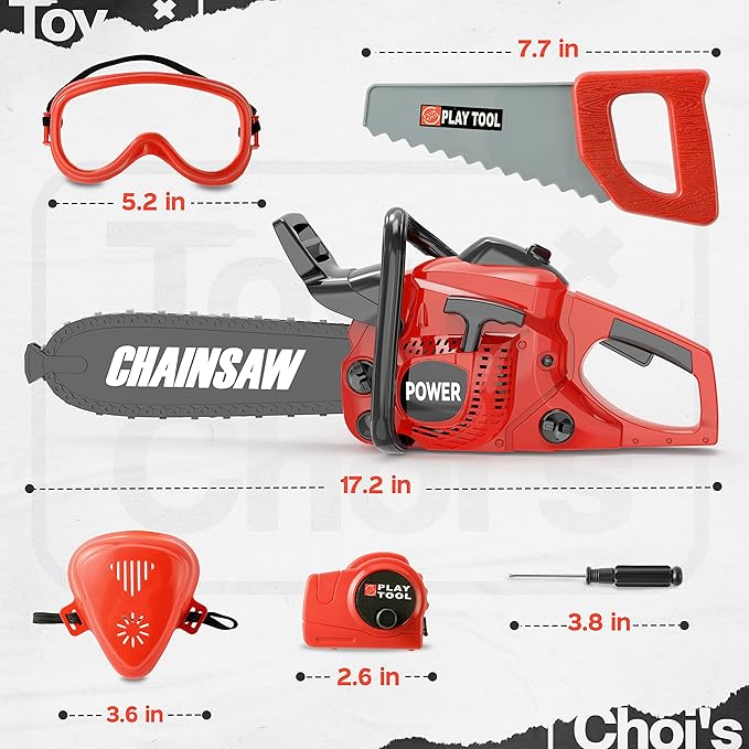 Toy Choi's Toy Chainsaw - Chainsaw Toy for Kids Power Tool Set with Realistic Sound, Pretend Play Kids Chainsaw Tool Set for Outdoor Gardening Play - kids toy for Boys Girls Ages 3 4 5 6 7 8 Years Old