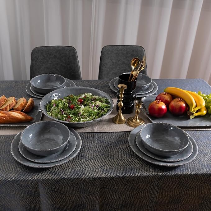 Extra Large Serving Tray with Handles, 19 x12 inch, Set of 2 Melamine Platters for Serving Food, Turkey, Cookie, Farmhouse Rectangular Trays for Eating, Dishwasher Safe, Gray
