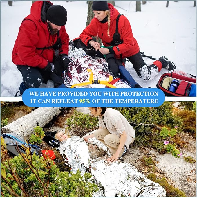Macarrie 75 Pack Emergency Foil Thermal Blankets - Silver Foil Survival Blanket Space Blanket Kit for Outdoors, Camping, Hiking, Homeless, First Aid