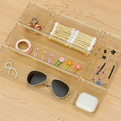 WOWBOX 12 Pack Clear Drawer Organizer Set, Acrylic Drawer Storage Trays