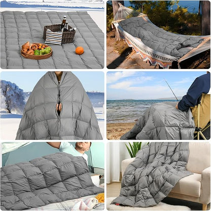 Down Camping Blanket, Muti-Use Outdoor Travel Blanket, Puffy Sleeping Bag Blanket, Waterproof Packable Backpacking Quilt for Camping, Travel, Airplane, Hiking, Picnic, 55''x79''