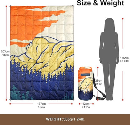 4Monster Down Camping Blanket - Outdoor Travel Quilt Puffy 650 Fill, Packable, Lightweight,Wind & Waterproof | Ideal for Stadium, Backpacking,Picnics, Beach and Hiking