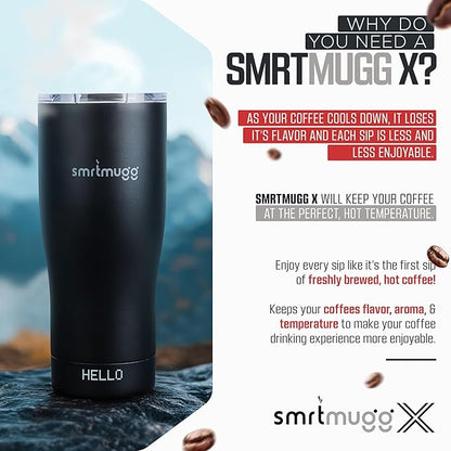 X Heated Coffee Mug 19 oz., 8 Hour Battery Life, Self-Heating, Adjustable Temp